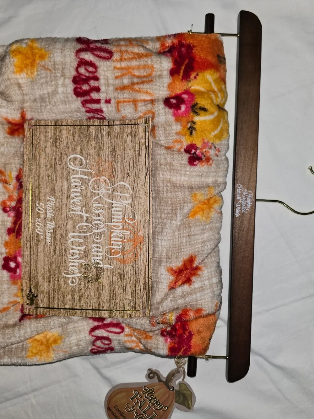 Harvest Blessings Pumpkin Throw Blanket - Cream with Orange & Red Accents